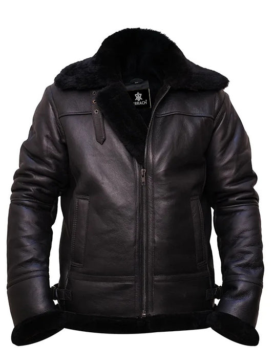 Men’s Black Aviator B3 Shearling Leather Jacket - girrach