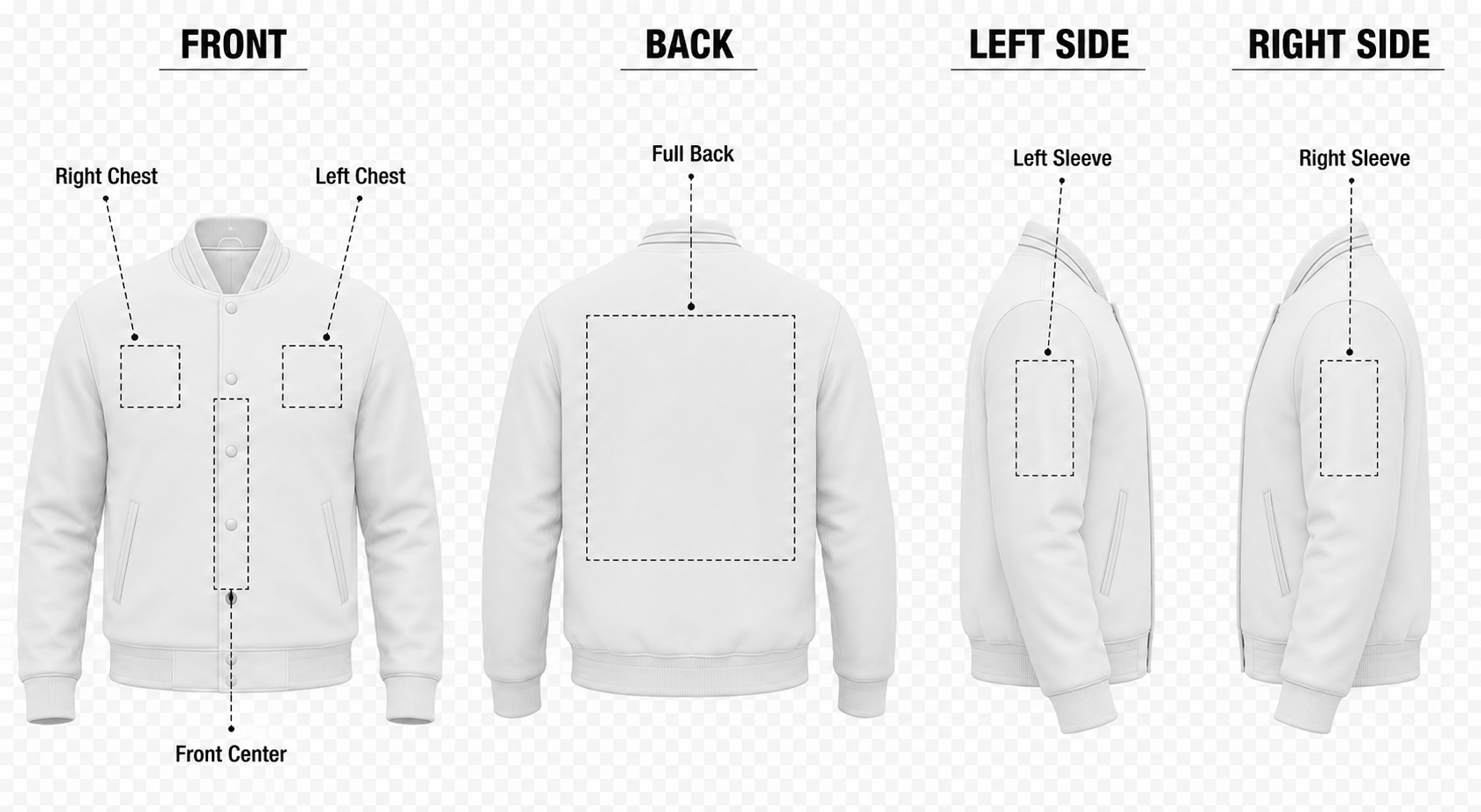 Varsity jacket artwork placement guide